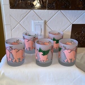 RARE Like new Vintage Neiman Marcus Elephant Christmas tumblers set of 5 1980’s